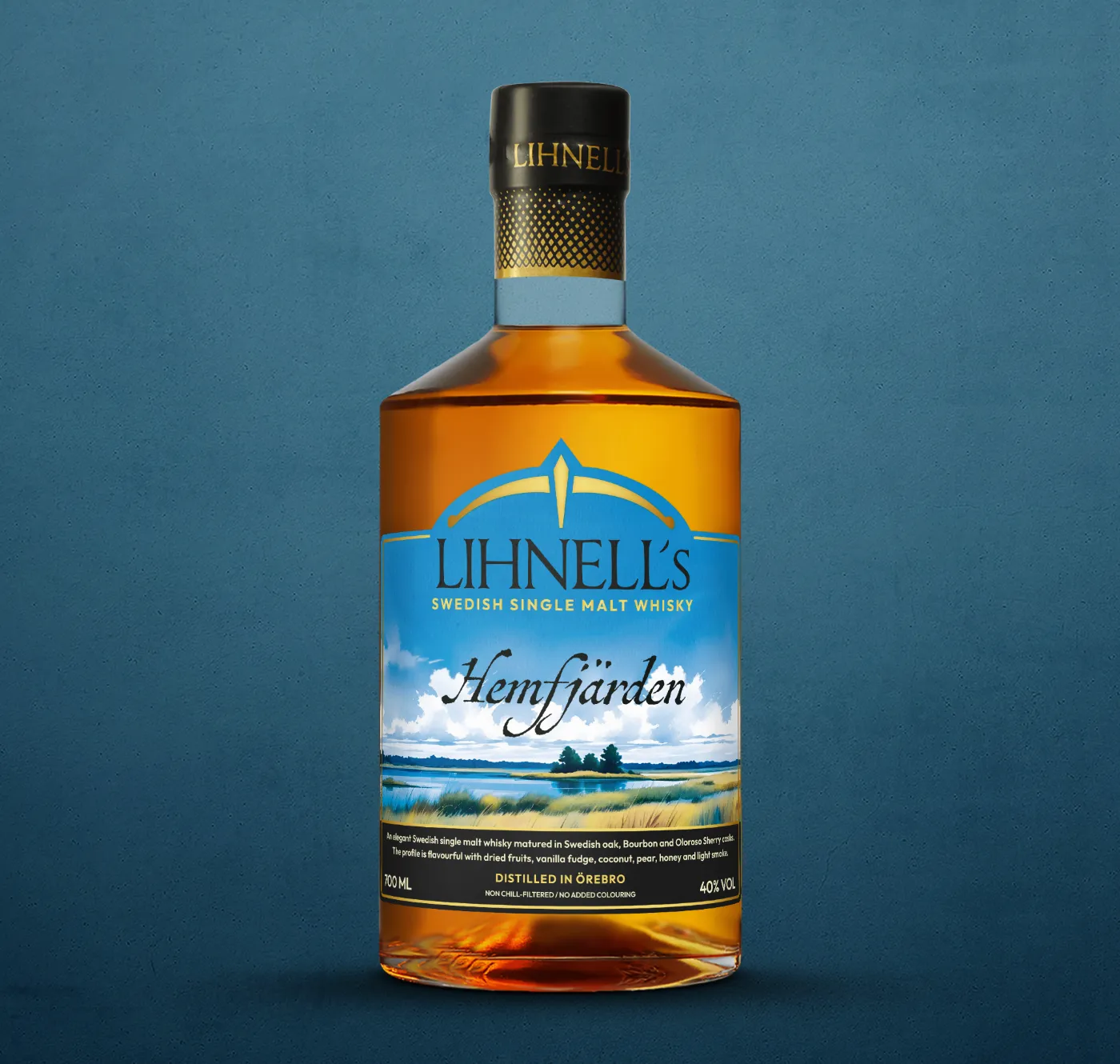 Lihnell´s Hemfjärden Whisky mörk bakgrund